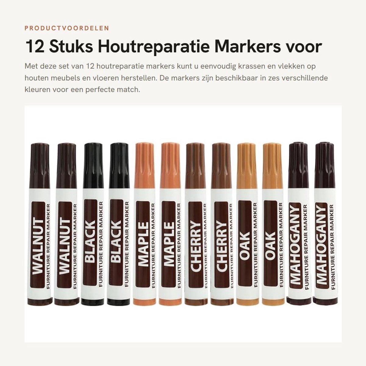 Dailygoods- Houtmarkers 12 stuks - Meubelstiften voor reparatie - Houtreparatie - Krassen en vlekken - Geschikt voor houten meubels - Eenvoudige toepassing
