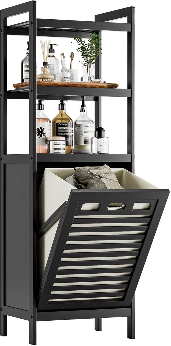 Dailygoods- Wasmandkast met verwijderbare mand - Bamboe opbergkast - Ruimtebesparende badkamerkast - Multifunctioneel opbergproduct - Handvatten voor eenvoudig verplaatsen - Stijlvol design en functionaliteit