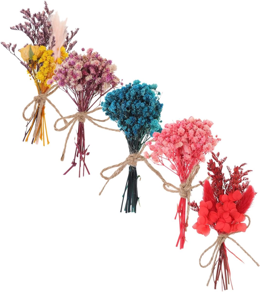 Mini Gedroogde Bloemenboeketten - Droogbloem DIY Props - Kamerdecoratie - Natuurlijke Verse Kleuren - 8 x 13.5 x 2 cm