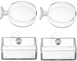 Voerbakjes Garnalen - Acryl Bakjes - Aquarium Voeren - Zuignap Bevestiging - 4 Stuks - Transparant