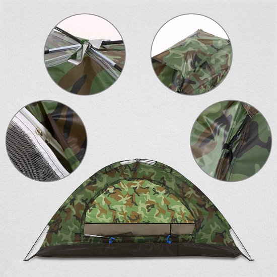 Campingtent 1 Persoon – 180 x 90 x 85 cm – Camouflage – Waterbestendig – Inclusief Draagtas — afbeelding 5