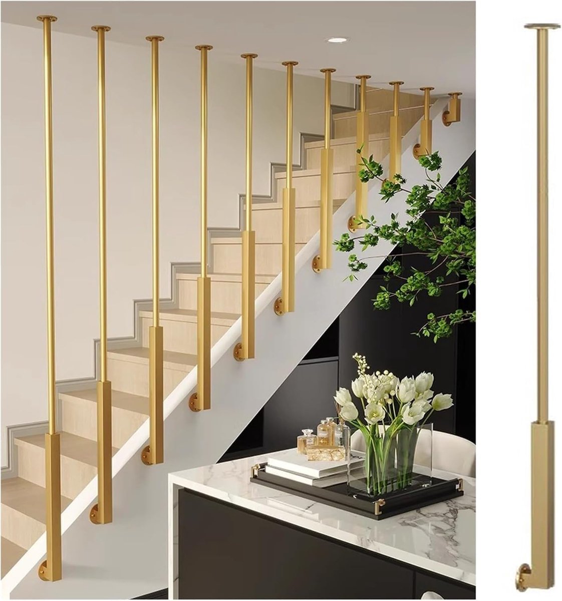 Trap Balusters - Leuning Systeem - Huis Decoratie - Zijmontage Spindels - 180cm - Goud