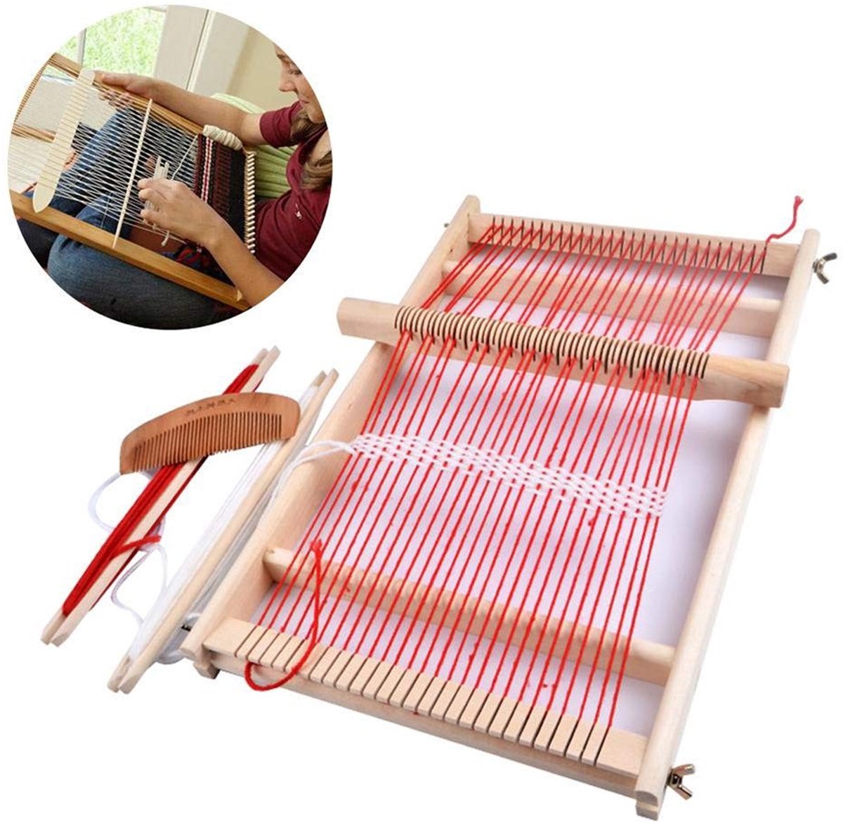 Dailygoods- Weefgetouw voor kinderen - Houten weefgetouw - Doe-het-zelf weefset - Ambachtsspeelgoedset - 40 x 25 cm - Duurzaam dennenhout - Weefraam
