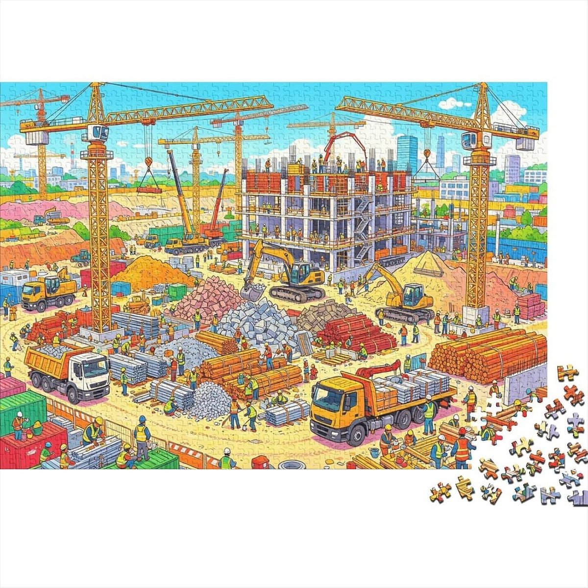 Legpuzzel 1000 Stukjes - Volwassen Puzzel Familiepuzzel - Ontspannen Tijdverdrijf - Gerecycled Materiaal - 52 x 38 cm - Bouwplaats