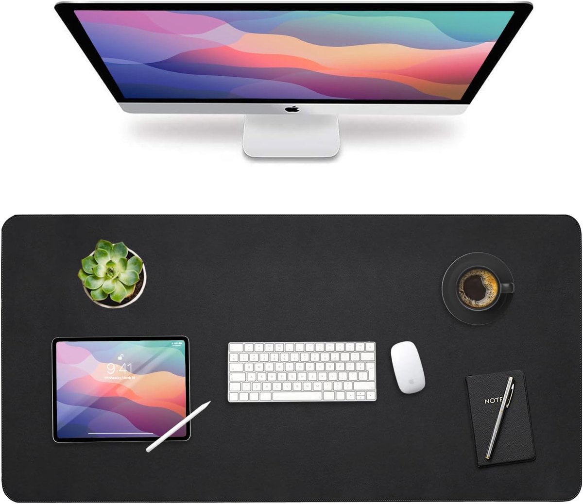 Bureau Mat - Schrijfonderlegger - Bureau Beschermen - Waterproof PU Leer - 91 x 43 cm - Zwart