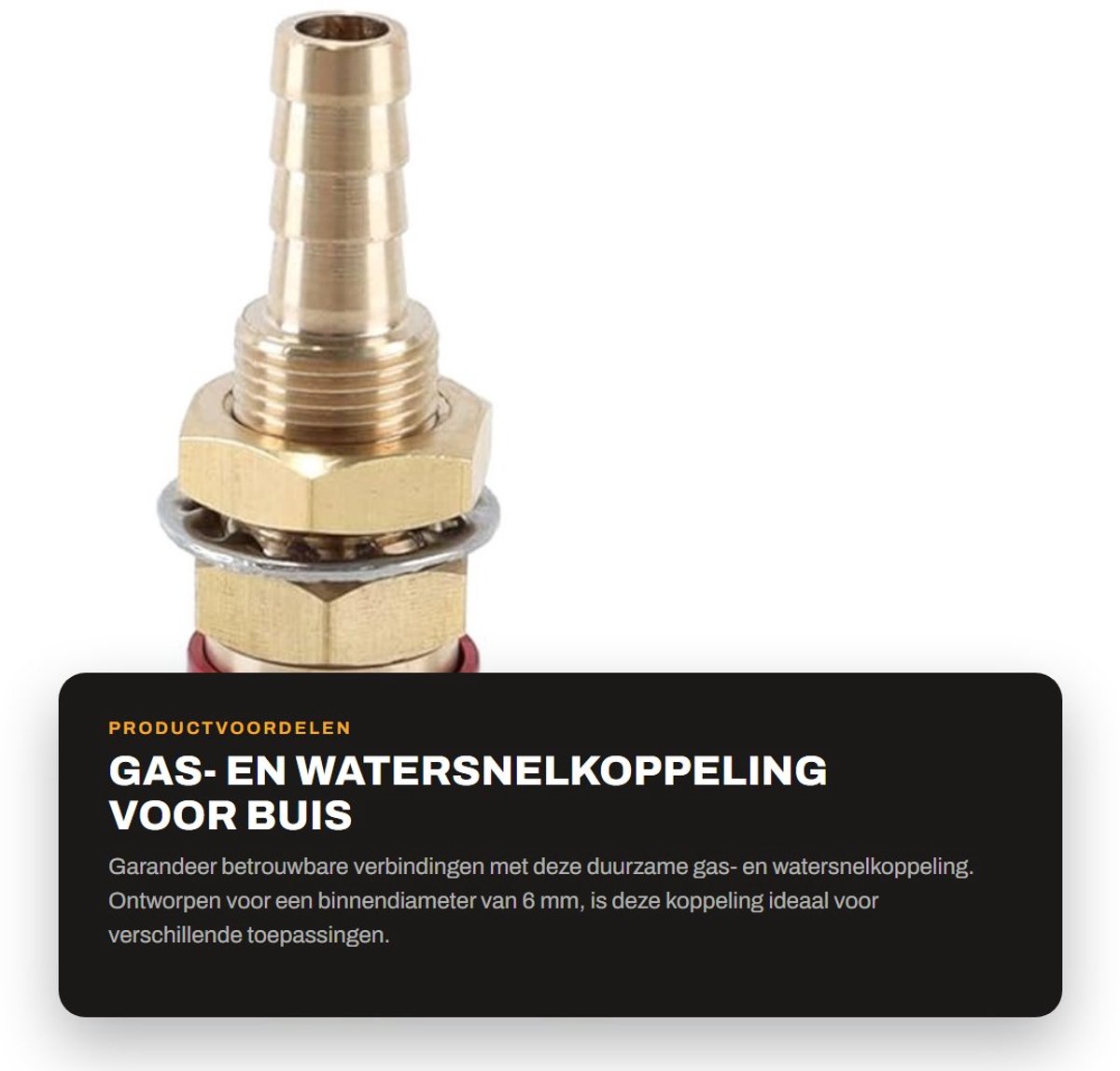 Dailygoods- Snelkoppeling Gas/Water - Duurzame Messing Constructie - Compatibel met 8 mm Buis - Slijtvast - Lange Levensduur - Eenvoudig Aansluiten - Koppeling