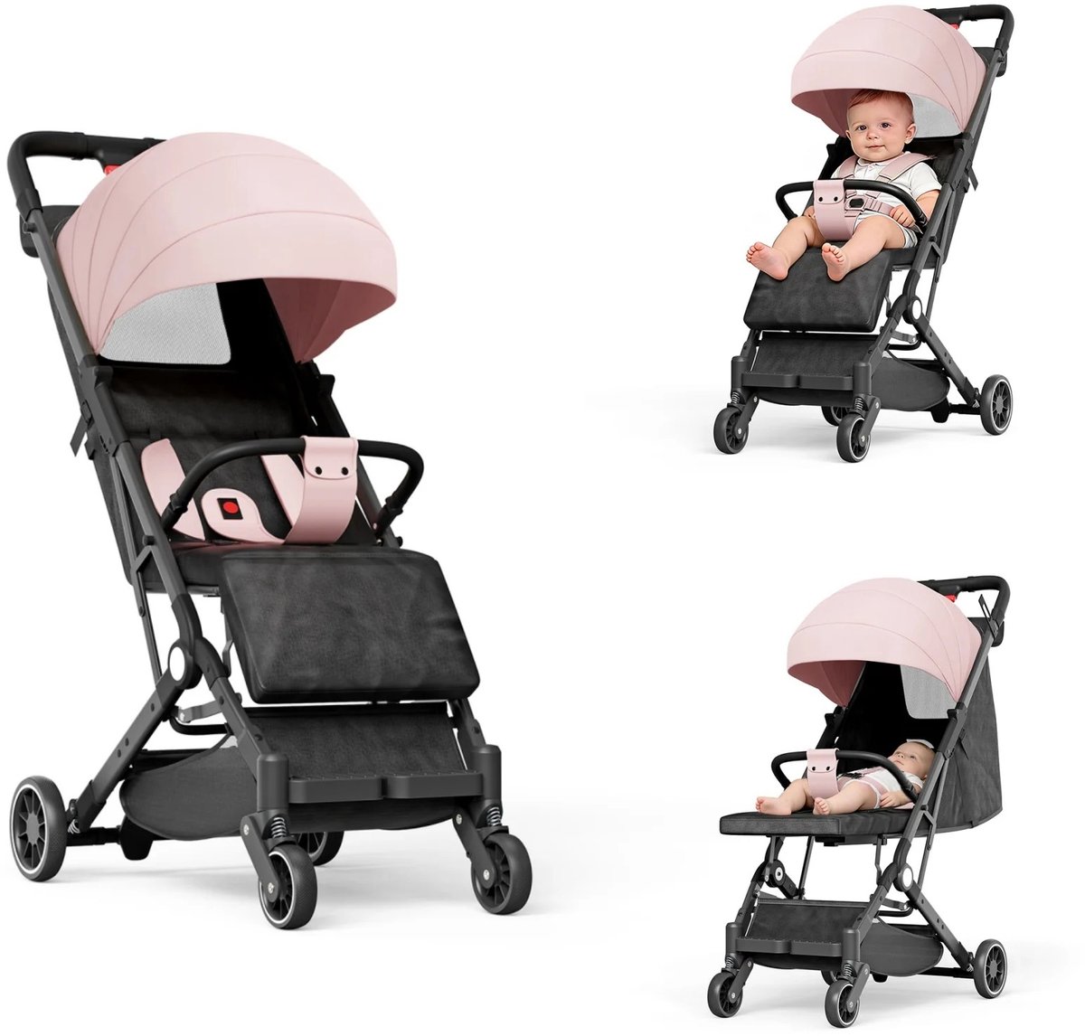 Dailygoods Lichtgewicht opvouwbare kinderwagen - 6 maanden tot 4 jaar - 360 ° Zwenkwielen - Ultralicht - Verstelbare rug