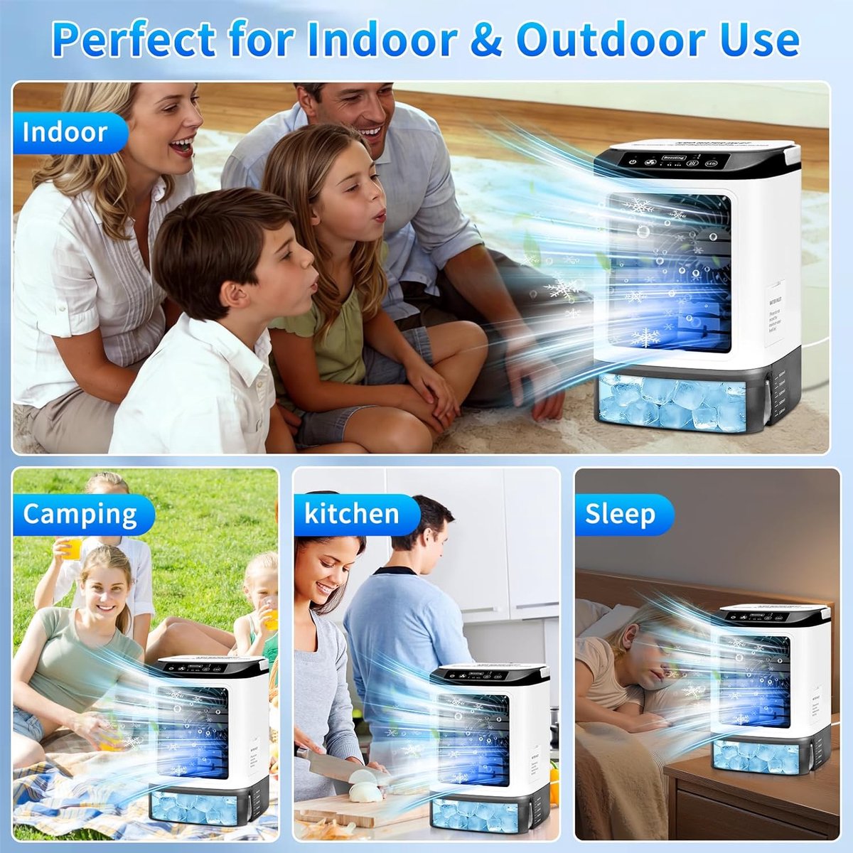 KZQ Draagbare Airco - 4 Snelheden - Verdampingskoeler Met Spray En Ijsblokjesvorm - 900ml Watertank - 7 Led Verlichting - Stille Ventilator Zonder Raam - Voor Thuis Kantoor En Reizen - 1 Stuk – foto 6