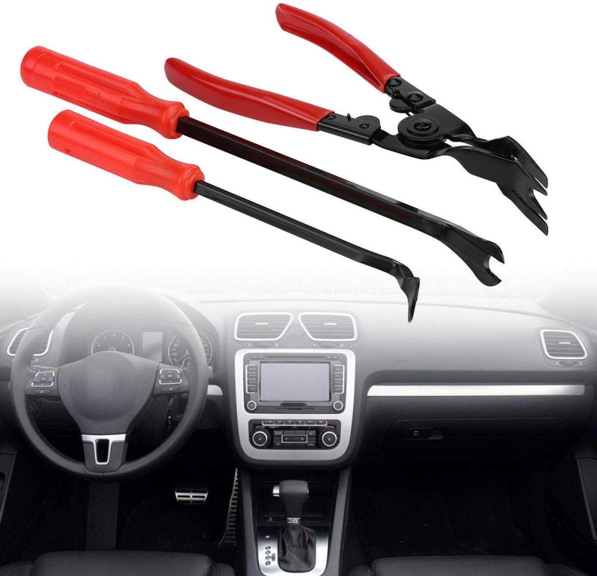 Dailygoods- Koevoetstang 3-delig - Ergonomische Autodeurbekledingstang - Klinknagels - Klemtang - Removertrekker - Hoogwaardig Kunststof - Bekledingstang