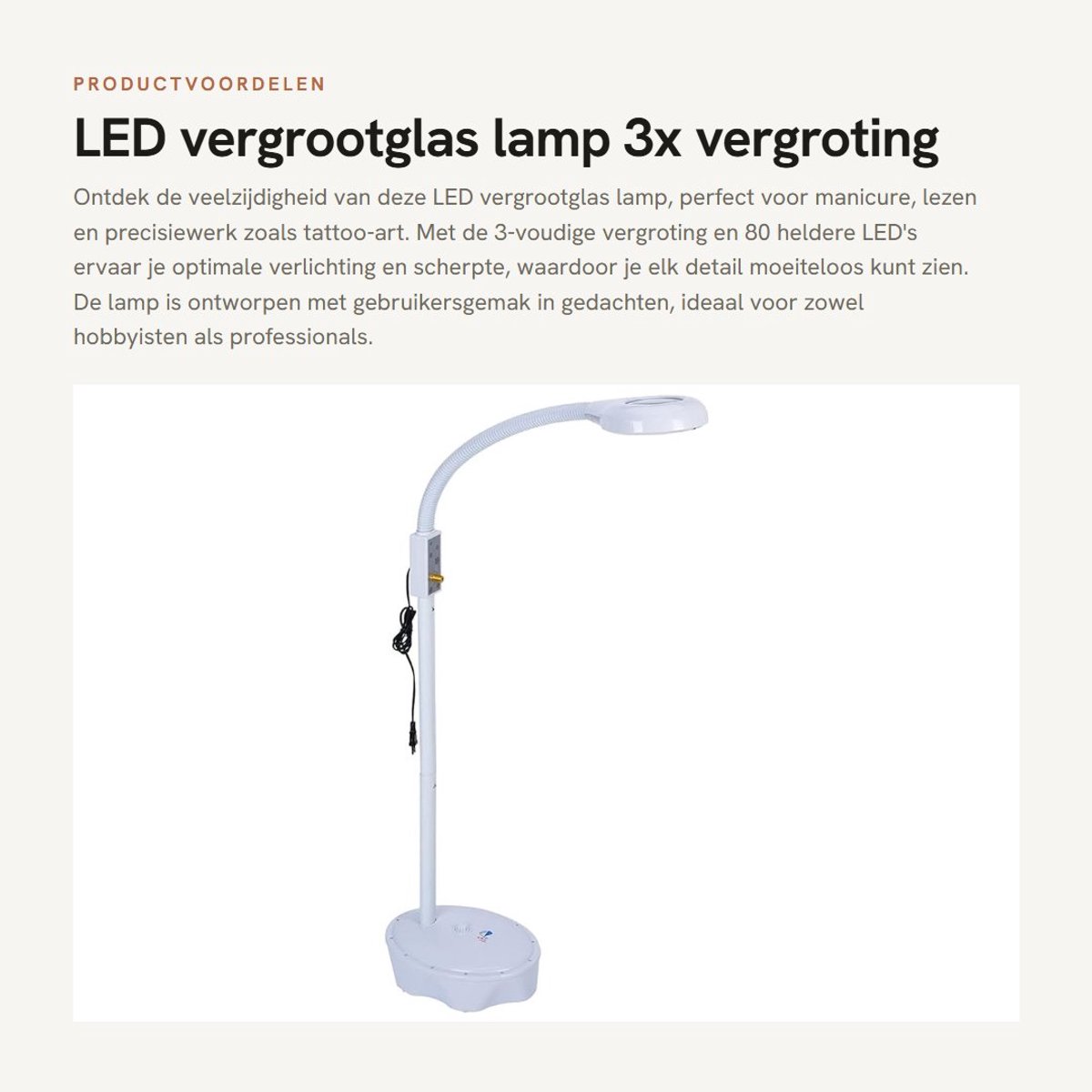 15W LED Vergrootglas Lamp met 3x Vergroting - Tattoo Manicure Leeshulp - Praktisch 80 LEDs .