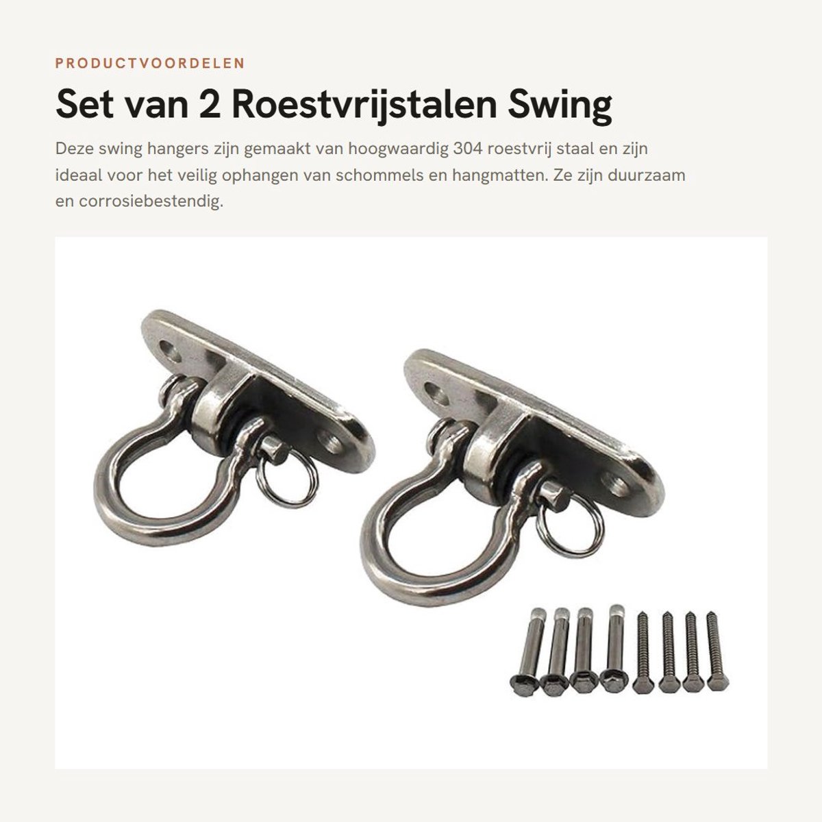 Dailygoods- Schommelhanger - 304 Roestvrij Staal - Pack van 2 - Zware Schommel - Hangmat Bevestiging - Eenvoudig te Installeren - Duurzaam - Schommelhaak