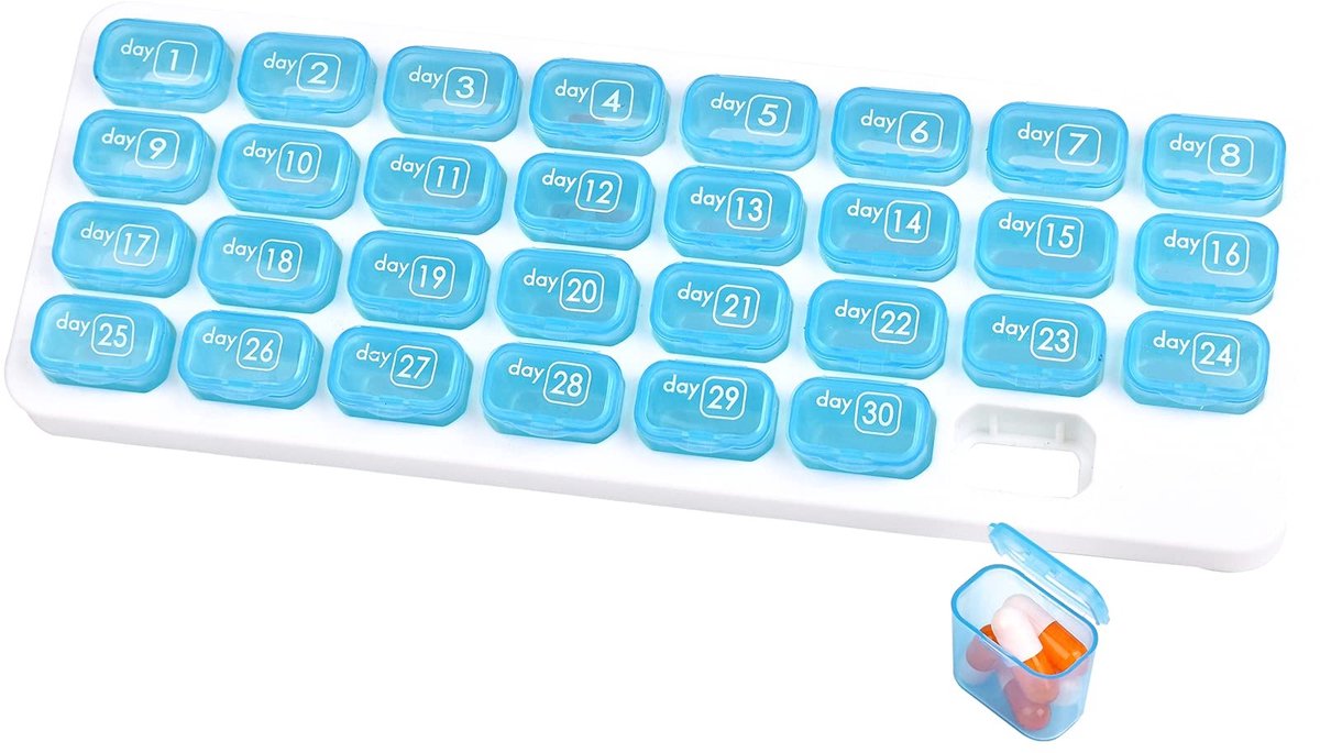 Dailygoods- Pillendoos 31 Dagen - Draagbare Organizer - Afneembare Containers - Doorschijnend en Duurzaam - BPA-vrij - 11"x4" Box - Medicatieplanner