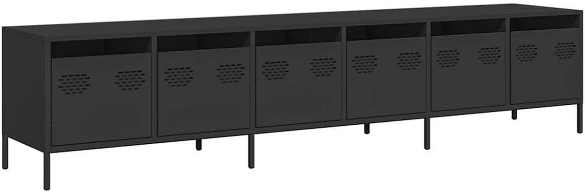 TV Kast - TV Meubel - Opbergen Woonkamer - Koudgewalst Staal - 202 cm - Zwart
