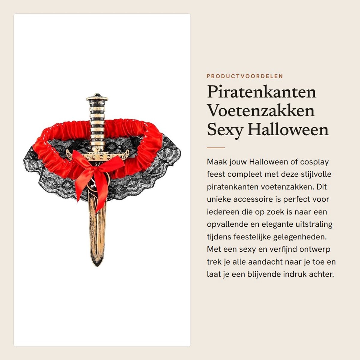 Dailygoods- Voetenzak Piratenkant - Cosplay Accessoire - Halloween Kostuum - Sexy Ontwerp - Herbruikbaar - 22,8 cm lengte - Kousenband
