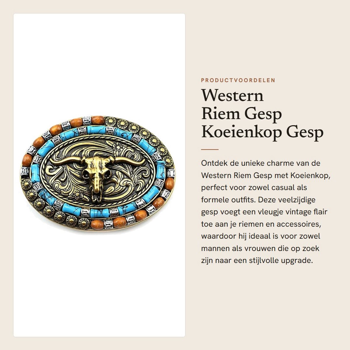 Dailygoods- Riem Gesp Western - Koeienkop - Vintage - Decoratie - Bevestigingsaccessoire - Duurzaam Design