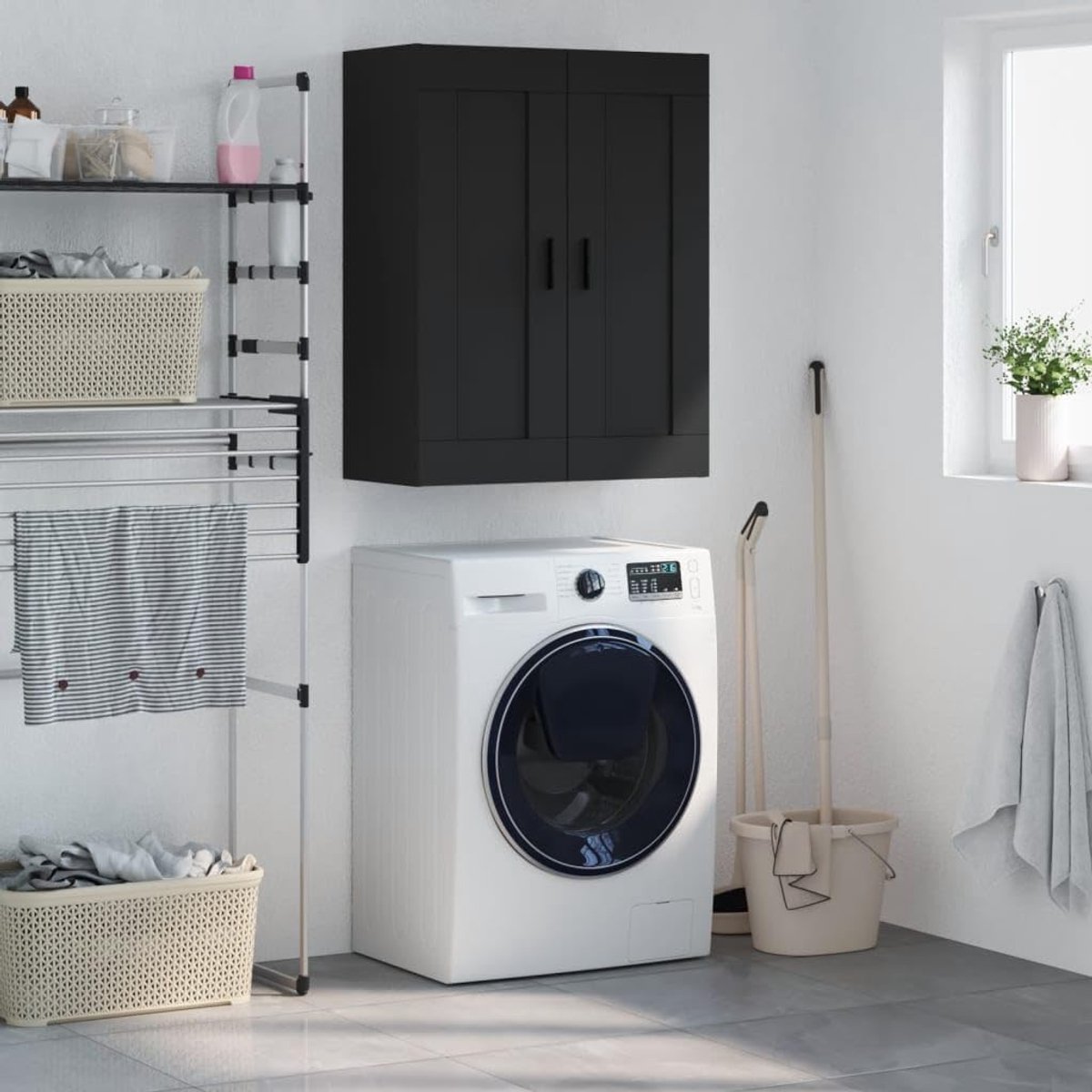 Wandkast - Wandrek - Opbergen - Drie compartimenten - 695 x 34 cm - Zwart
