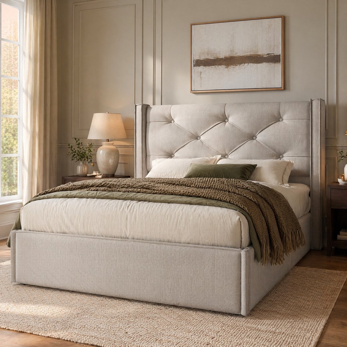 COVREO Bedframe 90x200 cm lichtgrijs stof met opbergruimte zonder matras