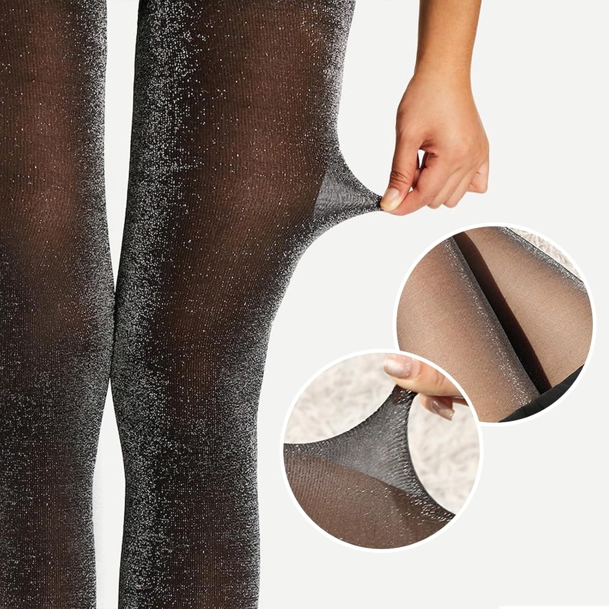 2 Stuks Dames Metallic Panty’s met Glitter en Kant, Hoge Taille, Elastisch en Opaque, One Size