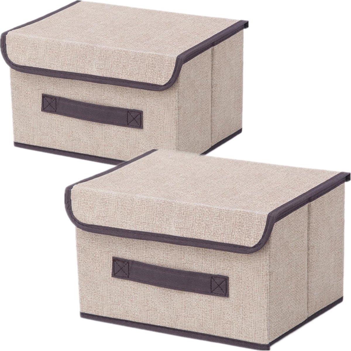 Vouwbare Opbergdozen met Deksel 26 x 19 x 16 cm - Stofopbergdozen - Beige/Wit - Voor Kledingopslag - SnelShoppen