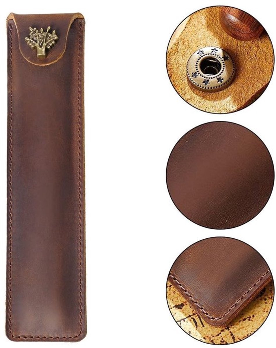 Etui Leren - Vintage Pennenhouder - Pennenhouder voor Werk/Kantoor - Hoogwaardig Leer - Geschikt voor Pennen tot 15 cm - Schokbestendig
