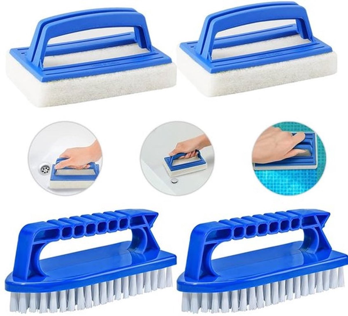Zwembadborstel 4 Stuks - Herbruikbare Reinigingsborstel - Ergonomisch Handvat - Sterke Ontsmettingskracht - Voor Zwembad/Badkuip - Makkelijk Schoon te Maken