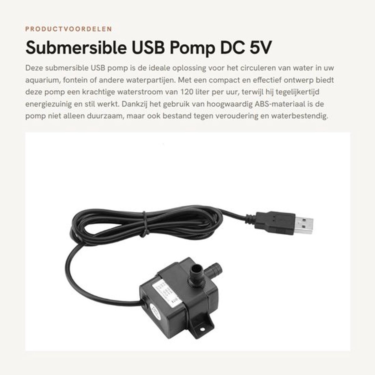 Submersible USB Pomp DC 5V voor Aquarium en Fontein - Energiezuinig en Stil