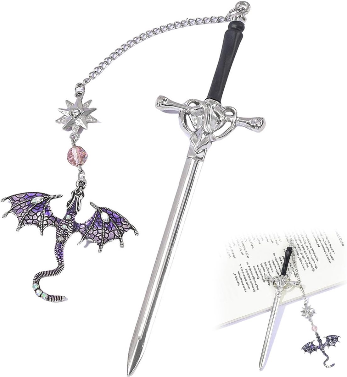 SnelShoppen - Metaal Boekmarker - Fantasy Zwaard Bookmark met Draak - Elegante Boekenlegger voor Boekenliefhebbers - Middeleeuwse Design Bookmark voor