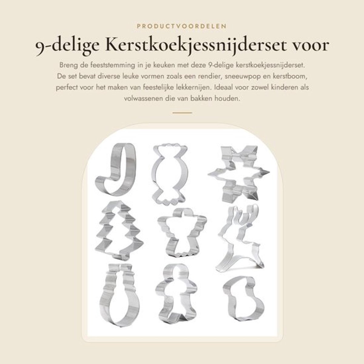Kerstkoekjessnijderset 9-delig - Kerstmis Bakvormen - Rendier/Sneeuwpop/Peperkoekman - Keukenbenodigdheden - Feestelijke Geschenken - Perfect voor Kinderen - Koekjesvormpjes
