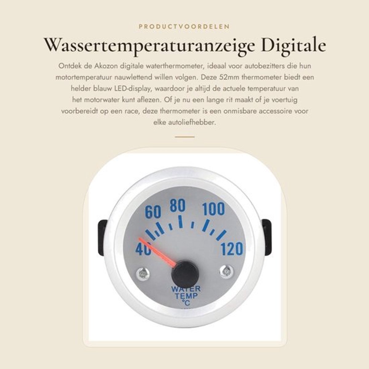 Watertemperatuurmeter 52mm - Digitale Temperatuurmeter - Auto - LED - Bereik 40-120℃ - Schokbestendig