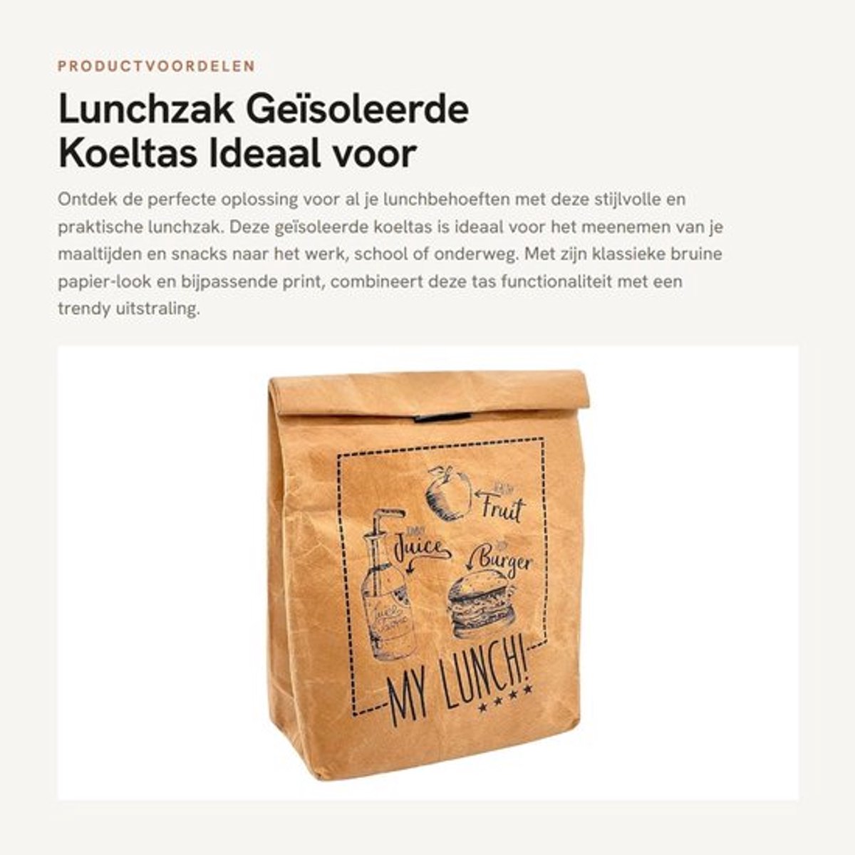 Lunchzak geïsoleerd - Koeltas met klittenbandsluiting - Thermische tas - Aluminium coating - Afmetingen 31 x 20 x 16 cm - Iconisch lunchtas-design