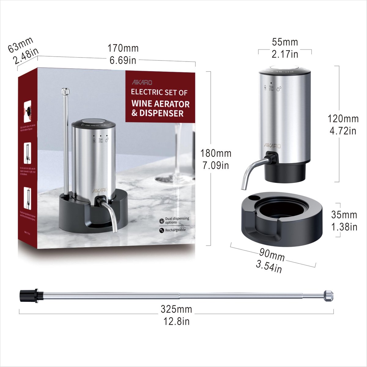 SnelShoppen - Oplaadbare Elektrische Wijnluchter Schenker - Automatische Decanteerder met Basis en Automatische Stop - Perfect voor Feest, Diner, Keuk