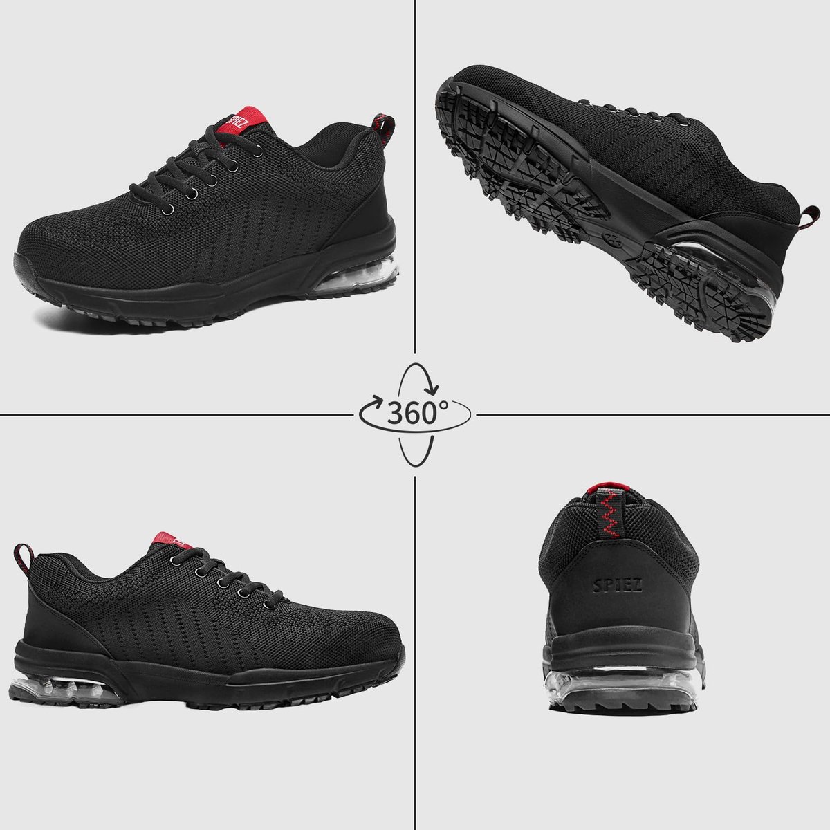 SnelShoppen - Veiligheidsschoenen Unisex, Lichtgewicht Werkschoenen met Composiet Toe Cap, Air Cushion, Non-Slip, Zwart/Rood, Maat EU 39, Perfect voor