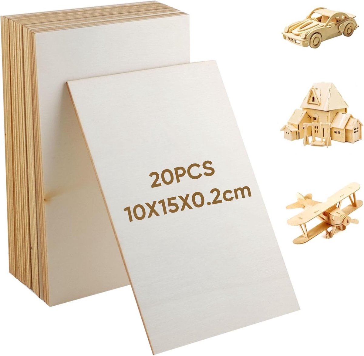 20 platen multiplex en balsahout | 10 x 15 x 0,2 mm rechthoekige fineerplaten | Onbewerkt hout voor handwerken, lasersnijden en DIY-projecten