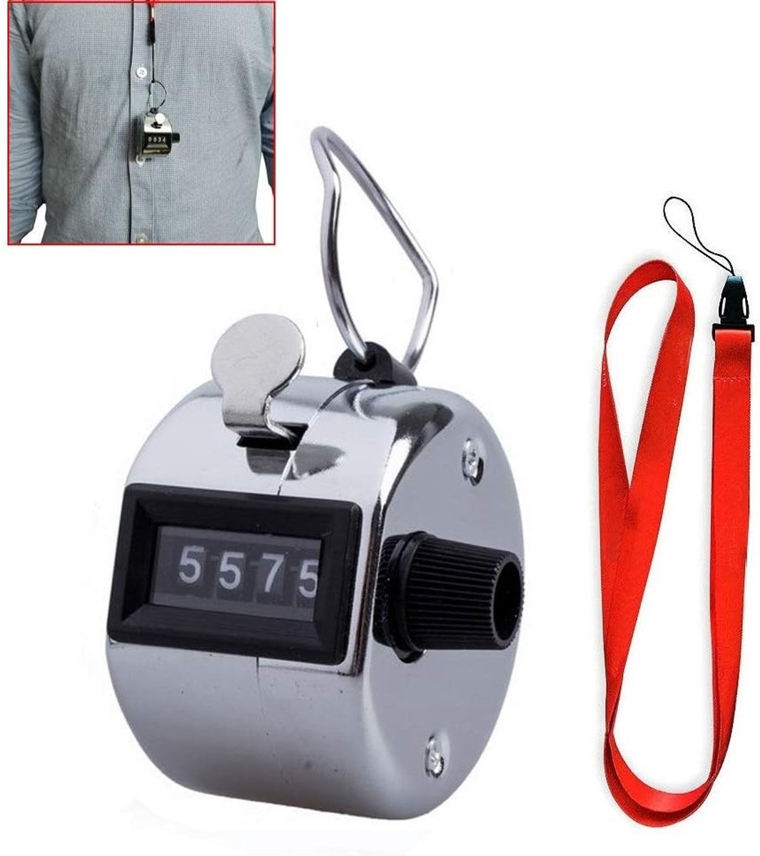 Handmatige Tellingsteller met Lanyard, 4-cijferige Mechanische Klikteller voor Breien, Golf, Ronden en Tellen van Mensen