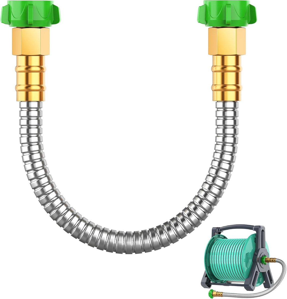 Korte Metalen Tuinslang 60cm - Vrouw-Vrouw Connector - Roestvrij Staal - Flexibel Lichtgewicht - voor Tuin, Haspenrol - Zilver - 1 Stuk
