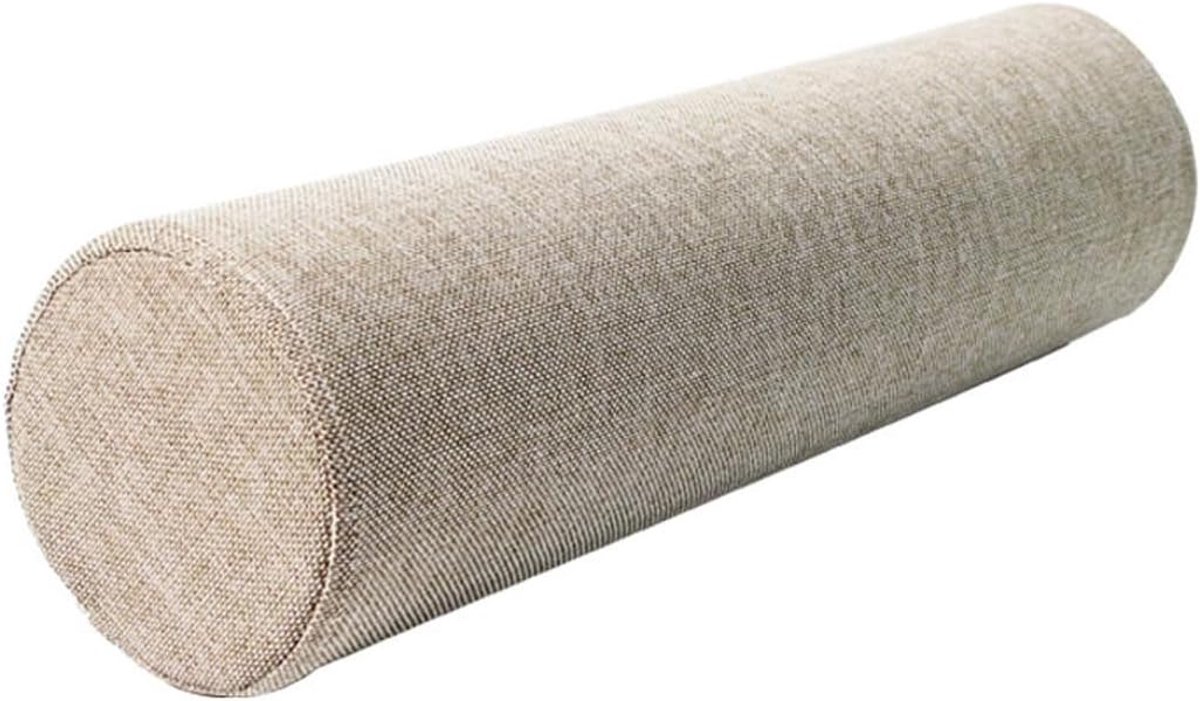 Rond nekkussen van traagschuim, cilindrisch cervicaal rolkussen met linnen rits, kussen voor bank, armleuning, rugleuning, hoofdtaille, benen ondersteuning (camel, 60 x 20 cm)