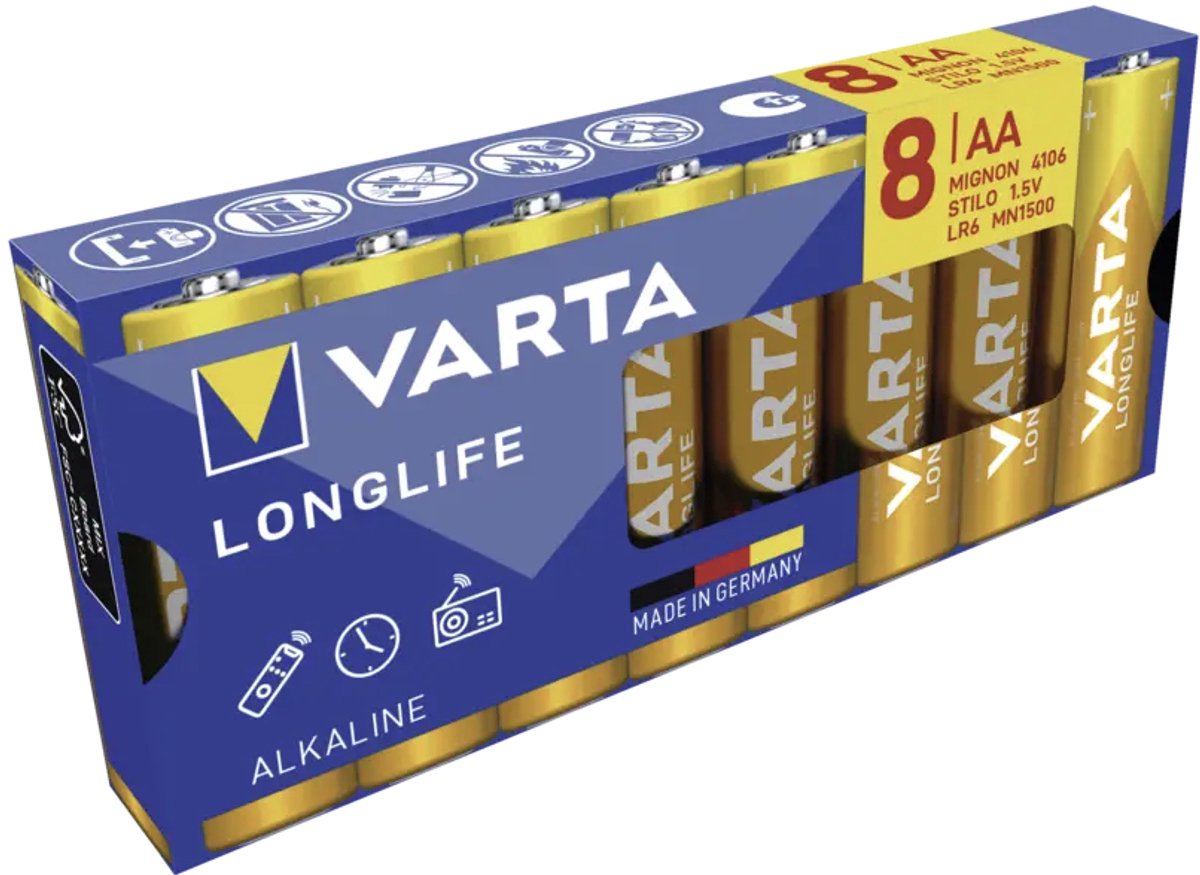 Varta VARTA Longlife AA Pack 8 AA batterij (penlite) Alkaline 2800 mAh 1.5 V 8 stuk(s)