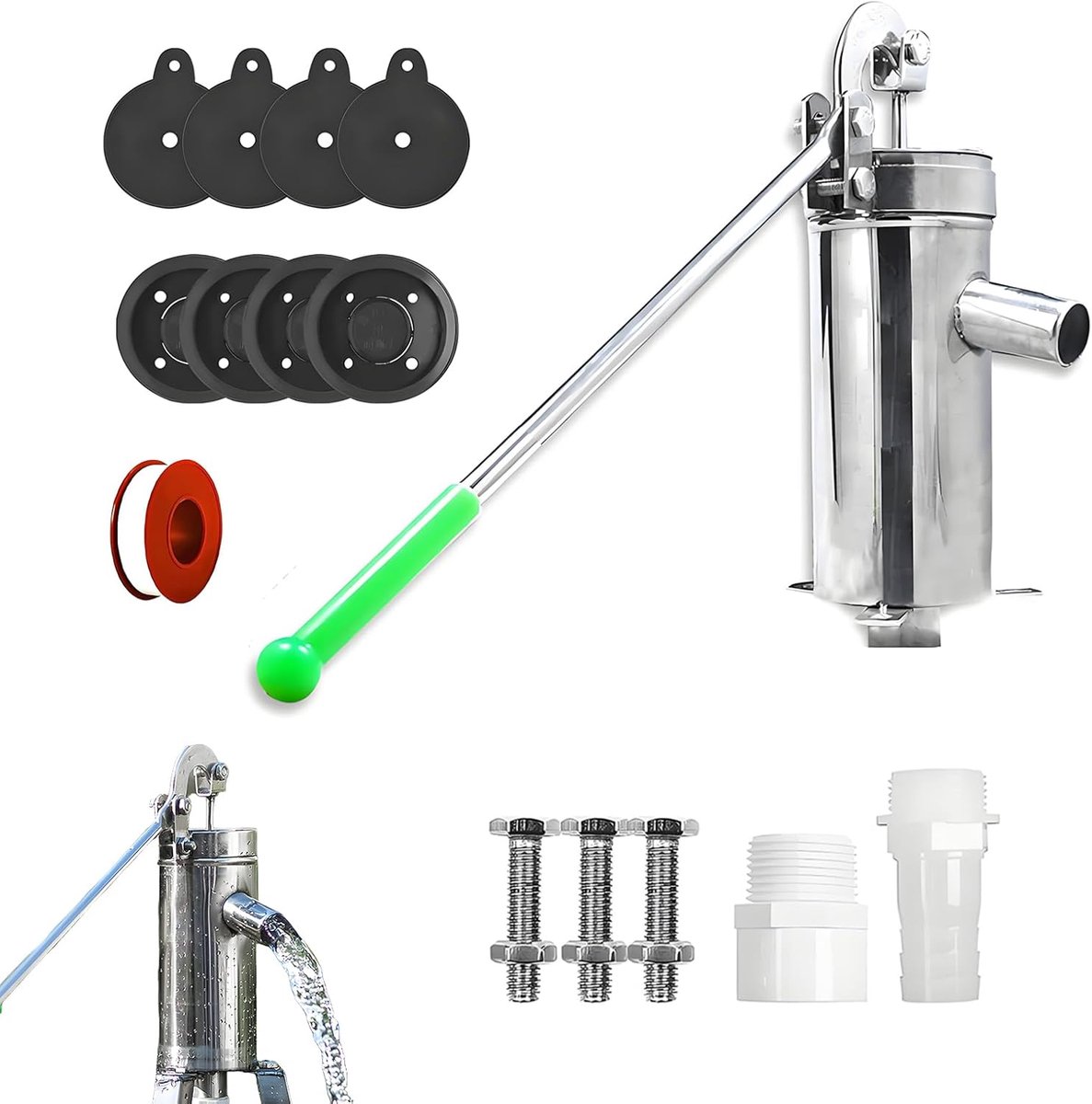 SnelShoppen - Hand Waterpomp RVS Complete Set met Handfonteinpomp voor Tuin, Energiezuinig voor Regenwaterput, Terras, Landbouw en Huishouden