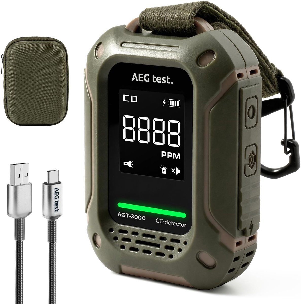 SnelShoppen - Draagbare Koolmonoxidemelder AGT-3000, Oplaadbare CO-Detector met Hoorbare en Visuele Waarschuwingen, 240H Stand-by, Verbeterde CO-Senso