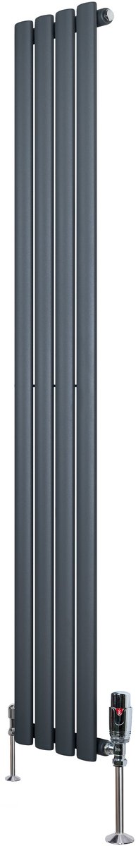 Ovale radiator 1 kolom - 1600x240 mm - grijs - thermostaatkraan