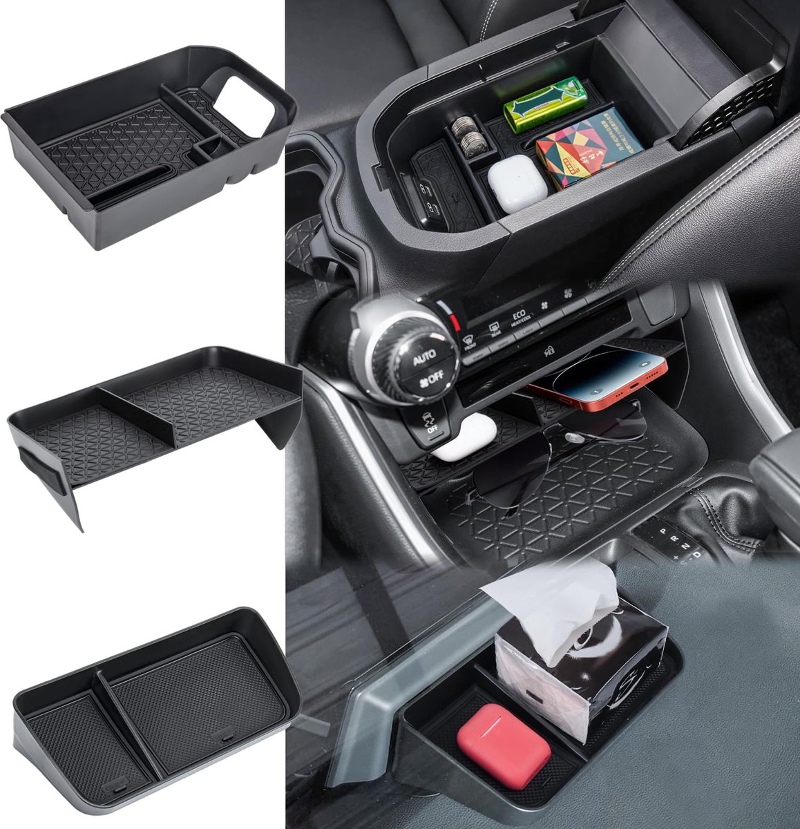 SnelShoppen - 3 Stuks Middenconsole Organizer Lade en Armleuning Opbergdoos voor Toyota RAV4 2019-2025 - Interieur Accessoires - Opbergbak - Compatibe