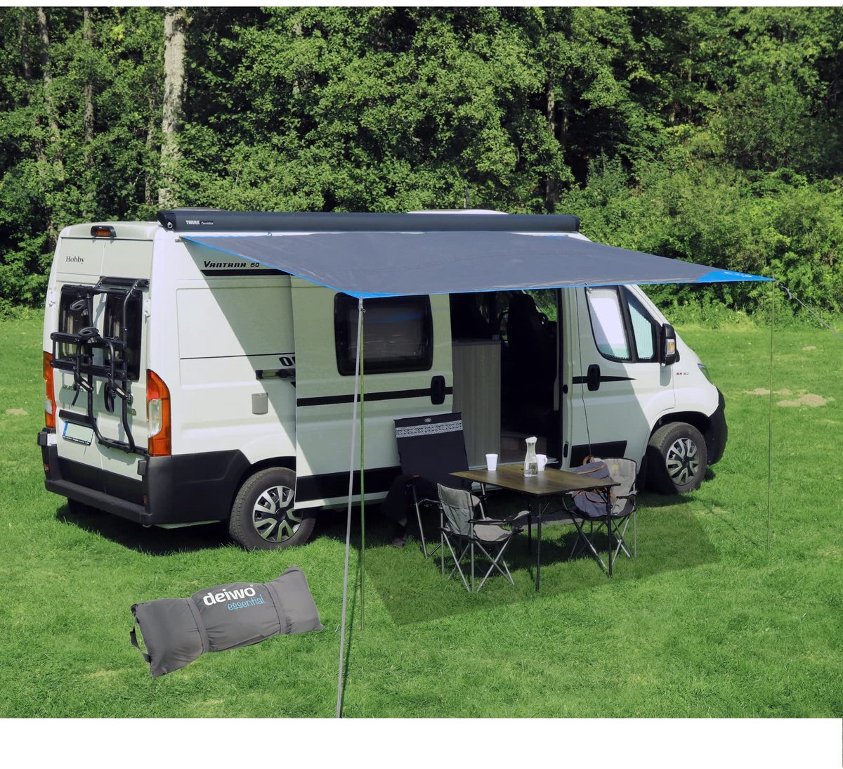 SnelShoppen - Zonnezeil 4,50 x 2,4 m voor Caravans en Campers, Grijs, Waterkolom 2000 mm, Ideaal voor Tuin, Feest en Camping