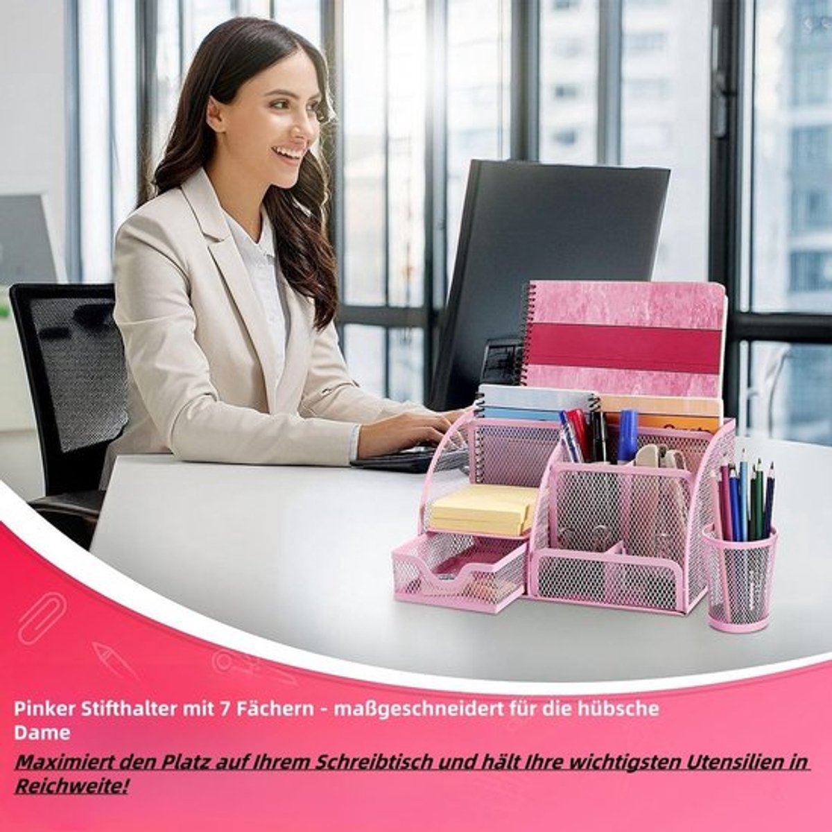 Bureau Organizer - 7 Organizers met Lades - Stevige Mesh-Constructie - Compact Design - Kantoor Organizer - Opbergoplossing voor Benodigdheden - Kantoororganizer