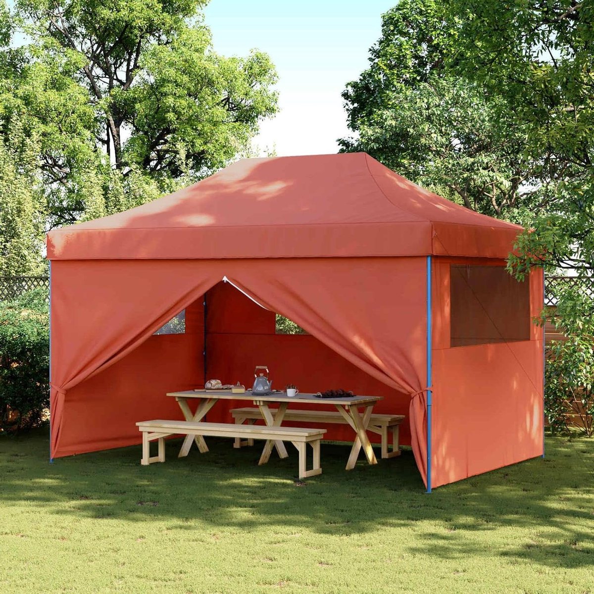 Partytent Pop-up - Feesttent Tuin - Outdoor Evenementen - Pop-up Snel Opzetbaar - 440 x 292 cm - Terracotta Rood