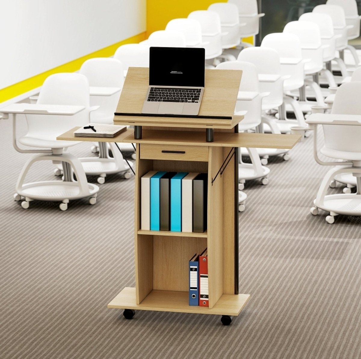 MODENUIT Bureau – 126 x 37 x 136 cm – Met Wielen en Klapbare Zijpanelen – Spaanplaat – Eikenlook – Met Lade