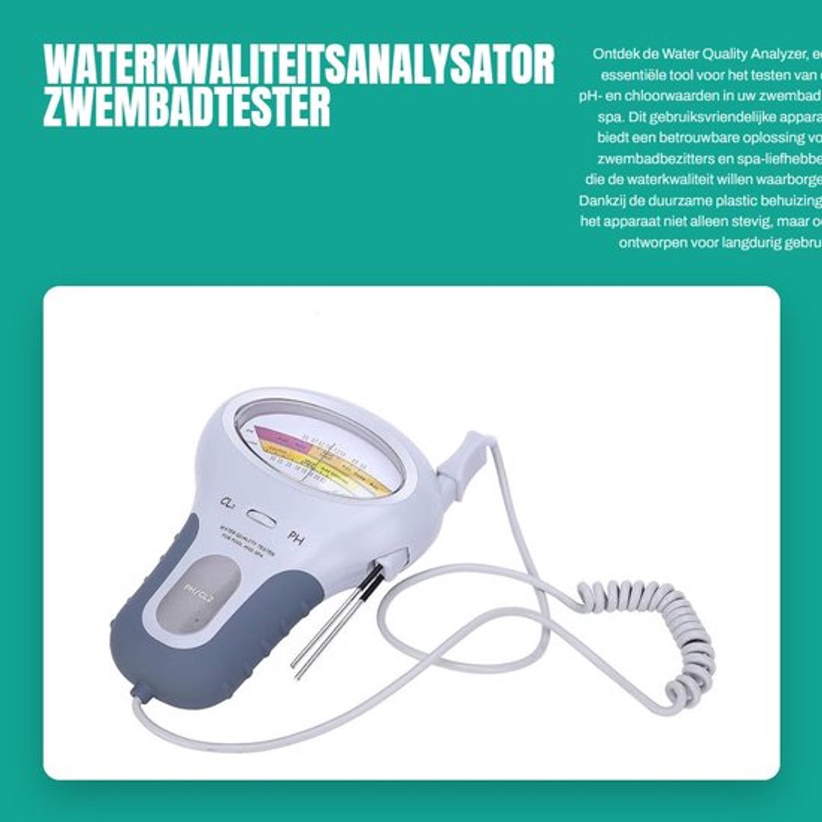 Waterkwaliteitsanalysator - Zwembadtester - Elektronisch - 20 x 15 x 7 cm - Chloortester - Ph-meters - Geschikt voor zwembaden - Model 102B