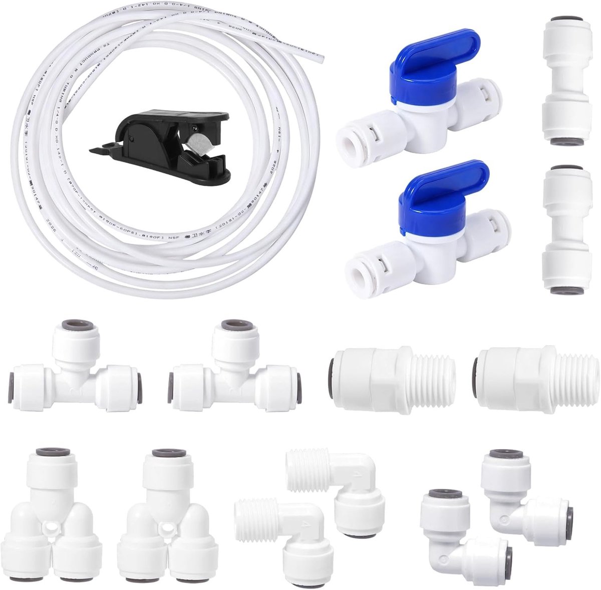Omgekeerde osmoseslang 1/4 inch 5 m met snelkoppelingen, afsluitkleppen en pijpsnijder voor waterfilter en koelkastinstallatie