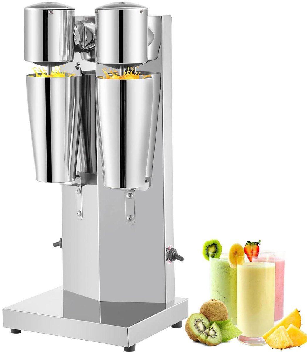 Drankmixer Dubbele Kop - Milkshake Machine - Snelle Drankjes Maken - 180 Watt Krachtige Motor - 800 ml Capaciteit - Zilverkleurig