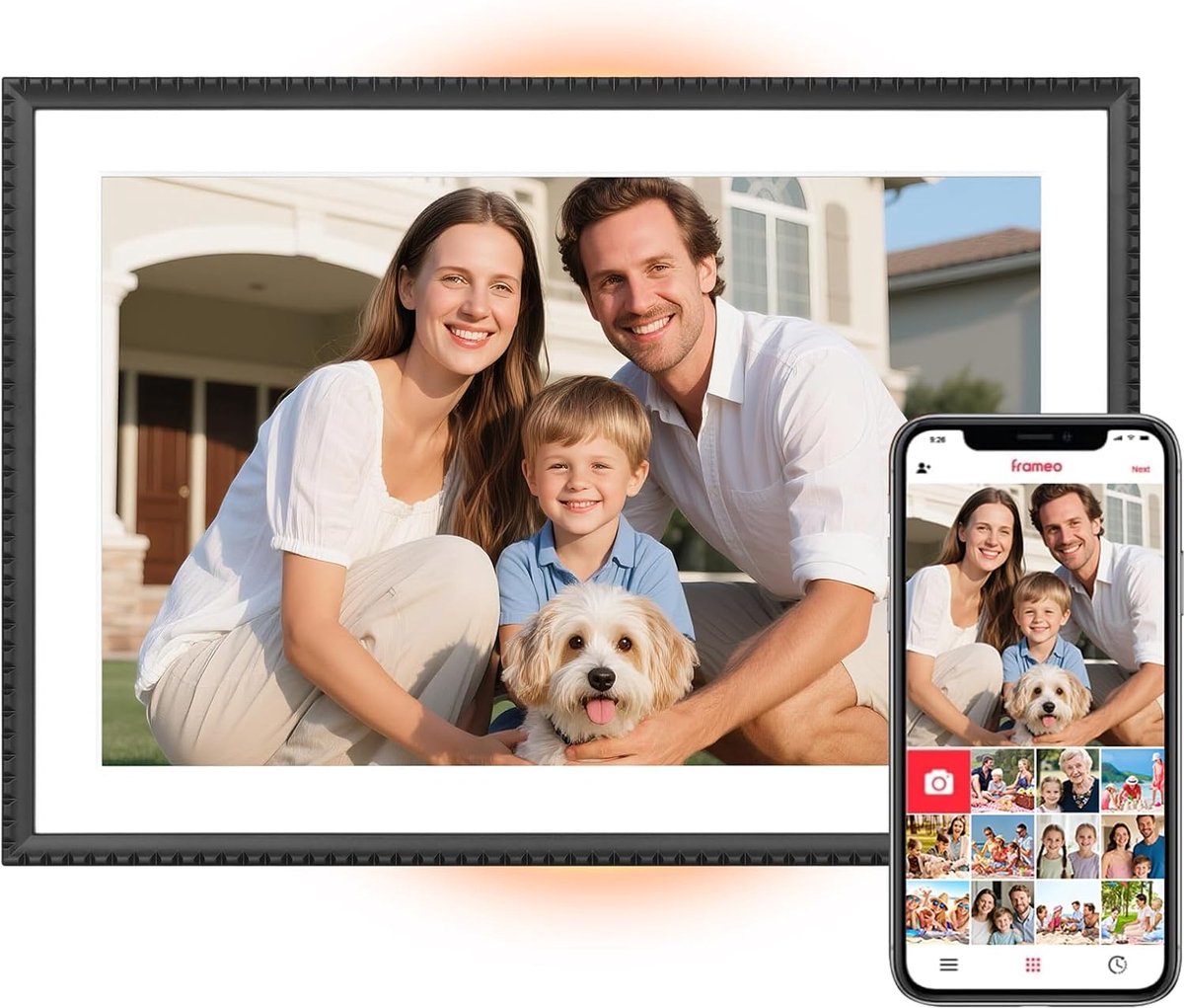 SnelShoppen - Digitale Fotolijst Frameo WLAN 10,1 inch IPS LCD-touchscreen LED Achtergrondverlichting 32 GB Slimme Cloud-fotolijst Foto's Video's Dele