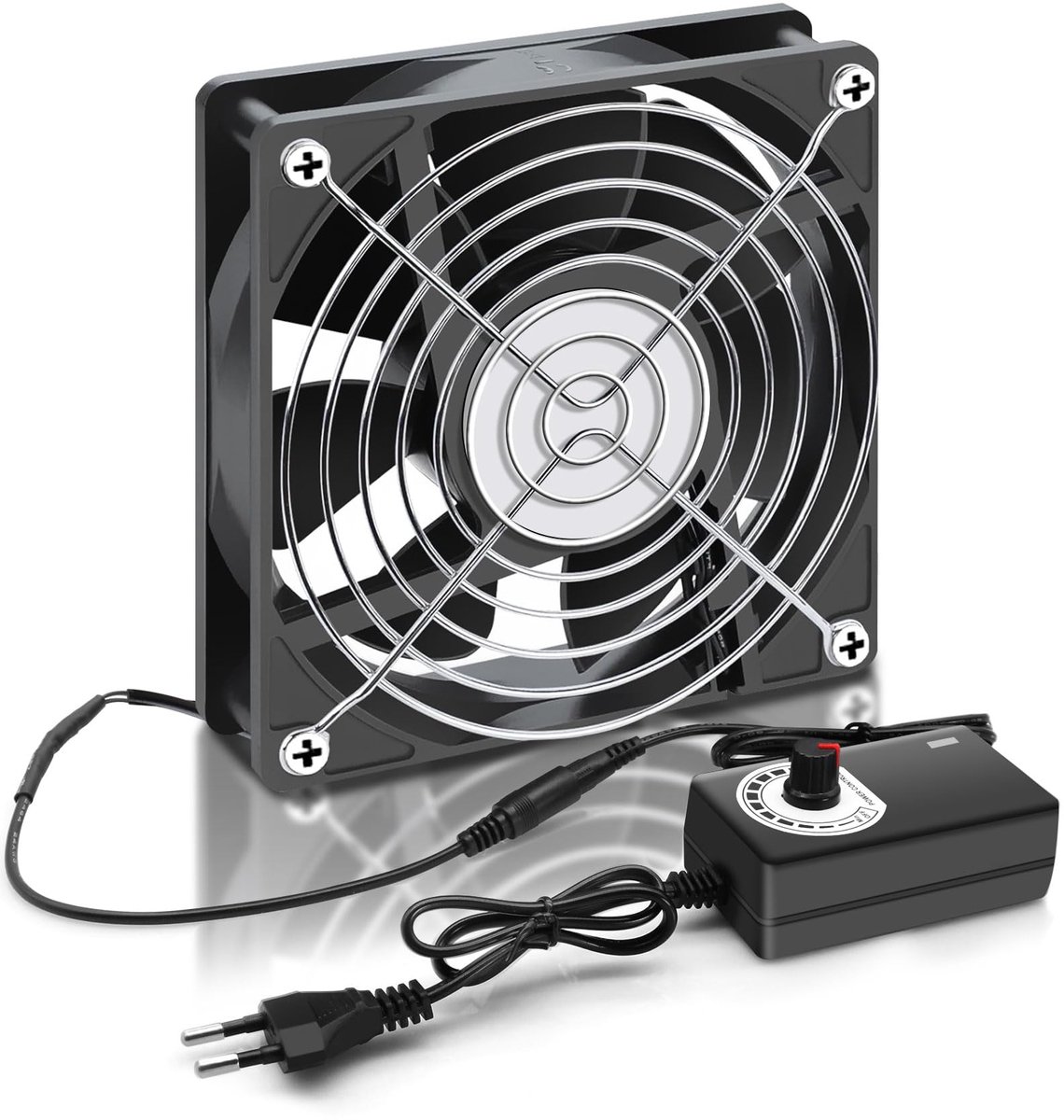 SnelShoppen - Behuizingsventilator 12V, PC-Ventilator met Instelbare Windsnelheid, 2750RPM voor PC, Laptop, TV, Radio, Router - AC 220V-240V, Enkele R